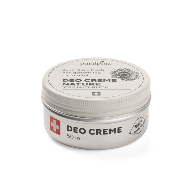 puralpina Deo Creme Nature 50 ml in silberner Dose mit weissem Deckel