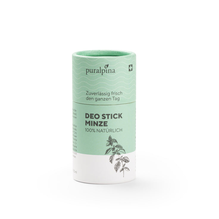 puralpina Deo Stick Minze 50 ml in grüner Kartonhülle mit Minze Illustration