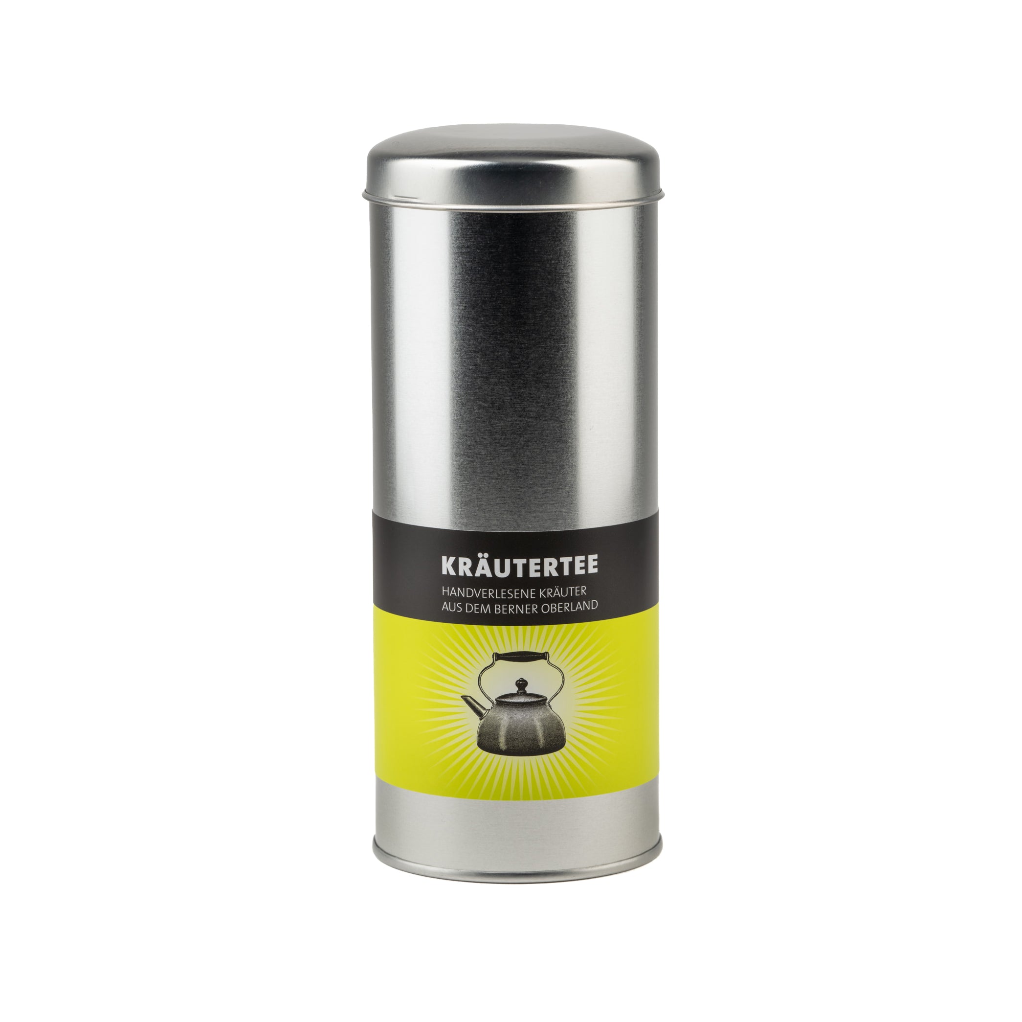 Schweizer Kräutertee in der Dose, hergestellt mit Kräutern und Blüten aus dem Kandertal