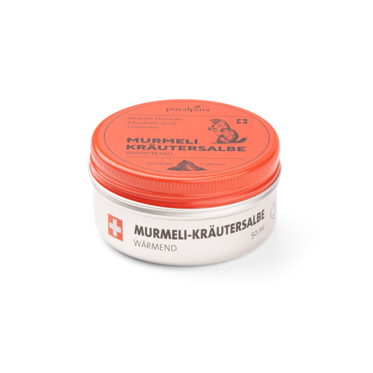 Marmot herbal ointment, warming, 50ml, Zermatt special edition – sealed tin with natural Swiss marmot oil