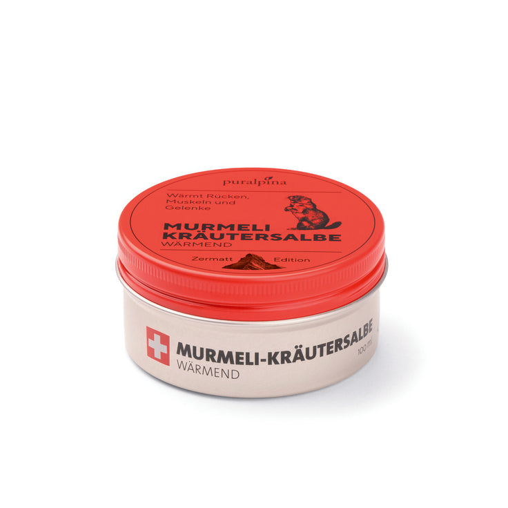 Marmot herbal ointment, warming, 100ml, Zermatt special edition – sealed tin with natural Swiss marmot oil