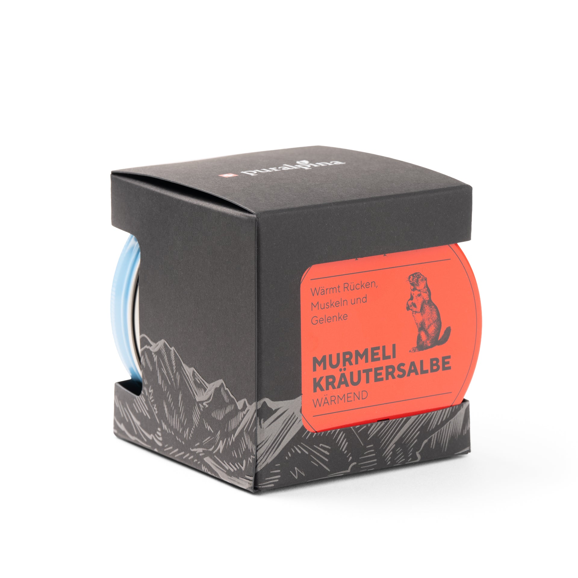 Murmeli Box gross von Puralpina mit wärmender und kühlender Murmeli Kräutersalbe je 100 ml