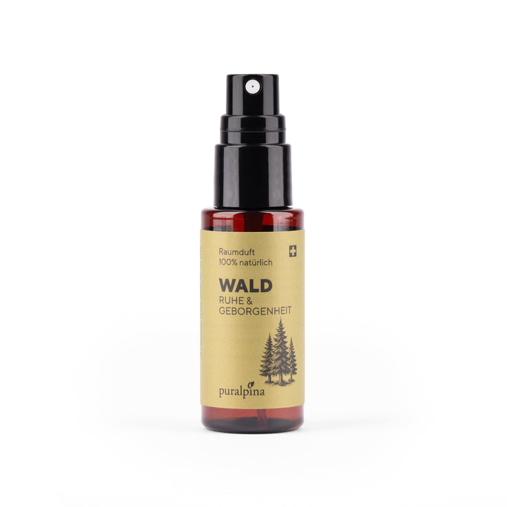 Parfum d'ambiance Forêt, flacon de 30 ml, par Puralpina. Mélange de parfums : Paix et Sécurité.