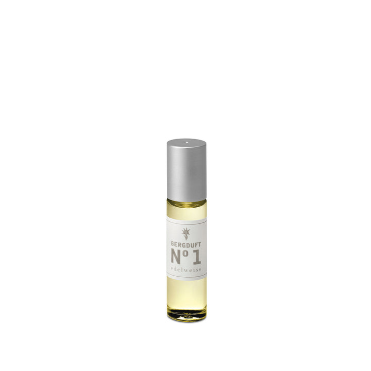 Bergduft No 1 Edelweiss Roll on Parfum in Glasflasche mit silbernem Deckel