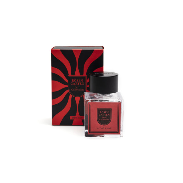 Art of Scent Rosengarten Eau de Parfum in Glasflasche mit rotem Etikett und passender Verpackung