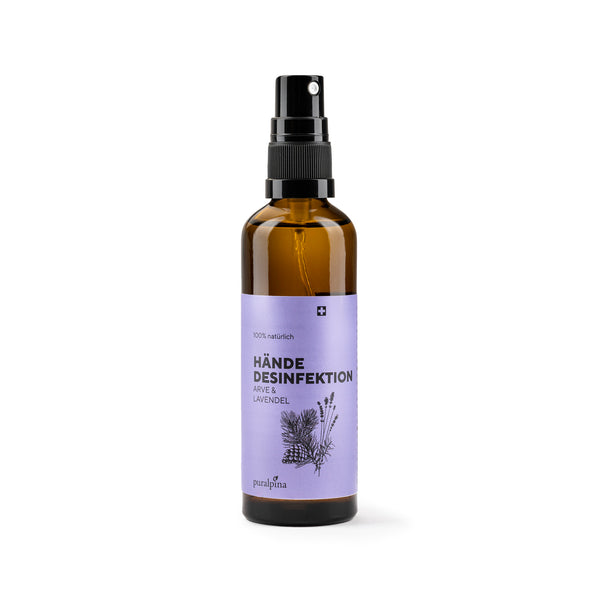 Hände Desinfektion 75ml Flasche mit violetter Etikette
